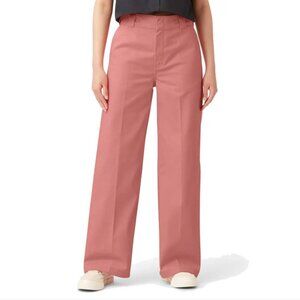 Dickies Women’s Twill Pants High Rise Regular Fit Wide Leg in Stone Rosette 8R
